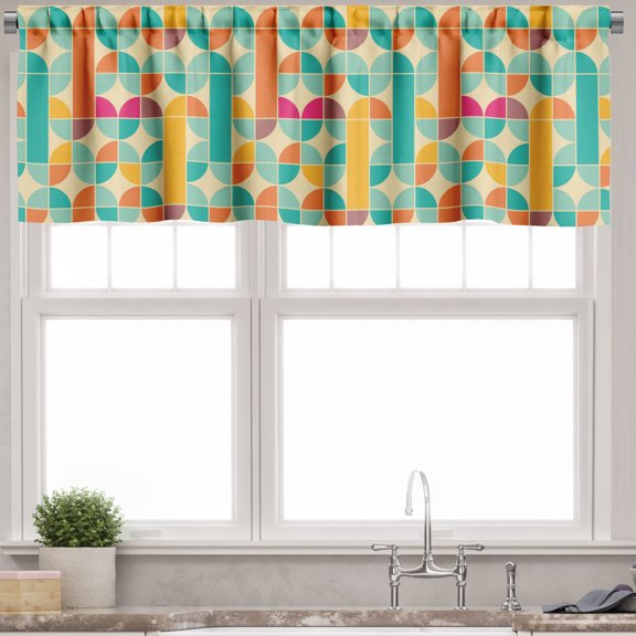 Ambesonne Retro Valance Pack of 2, Funky Mosaic Forms, 54"X18", Multicolor