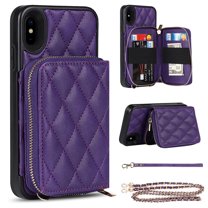 iPhone X Wallet Case, iPhone XS Cover, Allytech Zipper Case with Card Holder Slot Crossbody Chain Strap Handbag Purse Wrist Strap Shockproof PU Leather Case for iPhone X/ XS 5.8", Purple