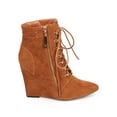thumbnail image 2 of Women Suede Pointy Toe Single Sole Zip Wedge Bootie DB97, 2 of 5