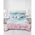 thumbnail image 3 of Quilts Twin Size, Pink Turquoise Ombre Soft Comforter Bedding Set for Bed, Abstract Beach Waves Gradient Lightweight Quilted Bedspread with Pillow Cover(2 Pieces) for All Season, 68x86 Inch, 3 of 6