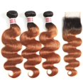 thumbnail image 1 of Euphoria-mechones de cabello humano brasileño ondulado, pelo Remy ombré Rubio 27 con cierre, Color rojo 1B 99J, 4x4, 1 of 5
