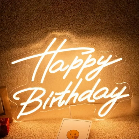 UPONRAY Happy Birthday Neon Signs, 16.5"*12.2" Dimmable & USB-Powered LED Neon Light, Stylish Wall Decor for Birthday Gift, Birthday Party
