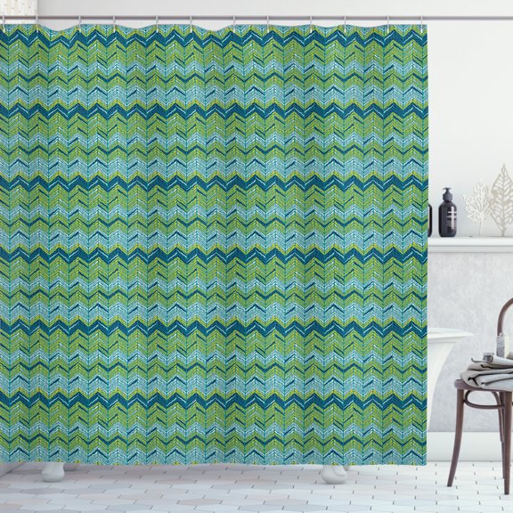Ambesonne Herringbone Shower Curtain, Abstract Wavy Branch, 69"Wx70"L, Earth Yellow Night Blue