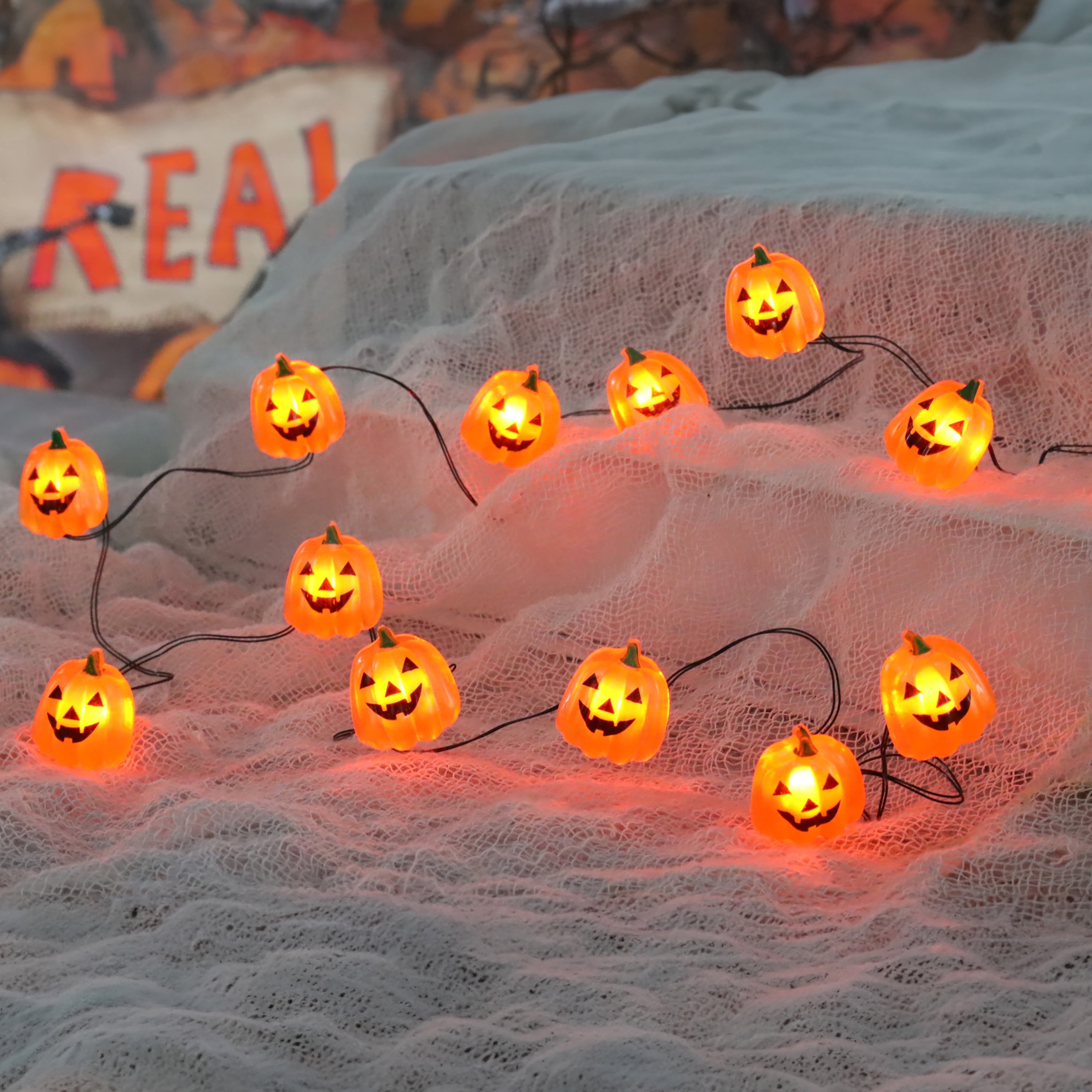 Indoor 20-Count Battery-Operated LED Pumpkin Wire String Lights, Orange, 6.3', Halloween by Way To Celebrate
