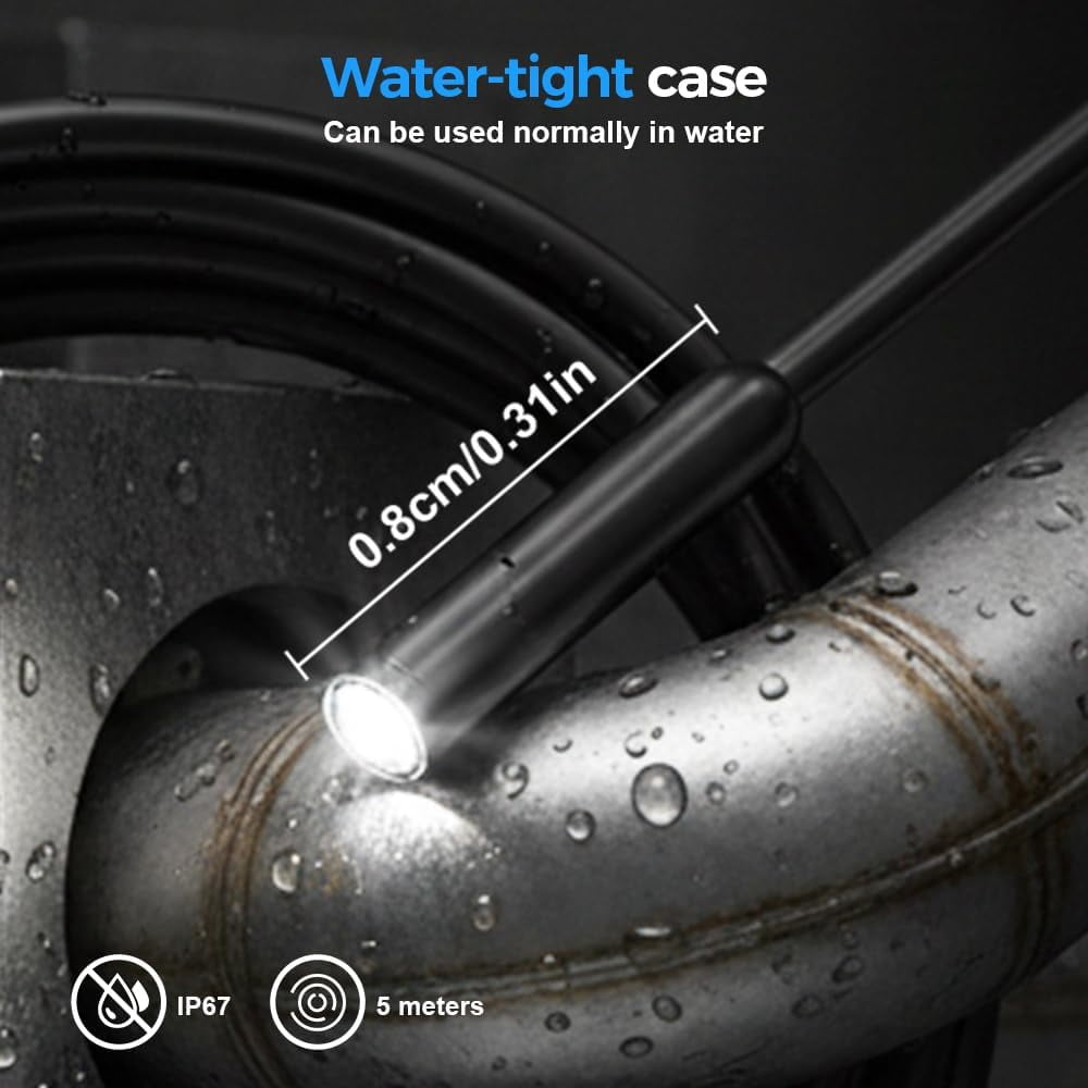 Drain Camera, Endoscope Camera with Light for Iphone, Pipe Camera,  Endoscope Camera for Android, for Iphone Endoscope Camera with Light, 1080P HD Flexible Inspection Cameras with 8 Adjustable Lights