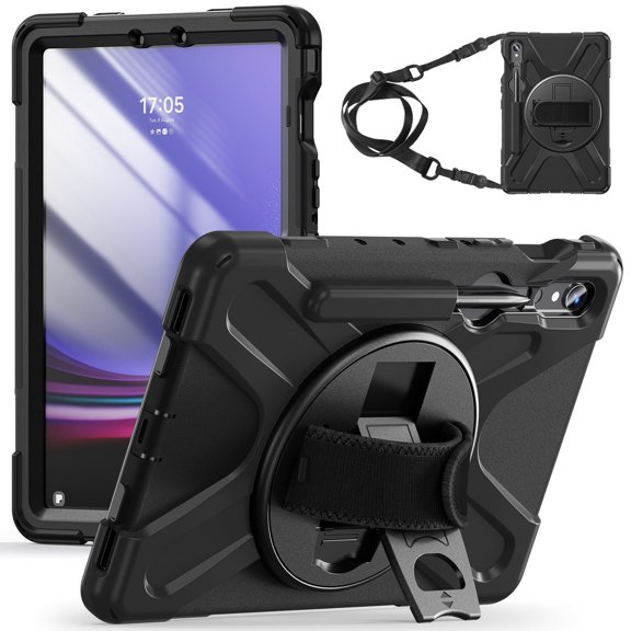 XYX Case for Samsung Galaxy Tab S9/Tab S9 FE 11.0 Inch with 360 Degree Rotating, Hand Strap, Shoulder Strap, Black