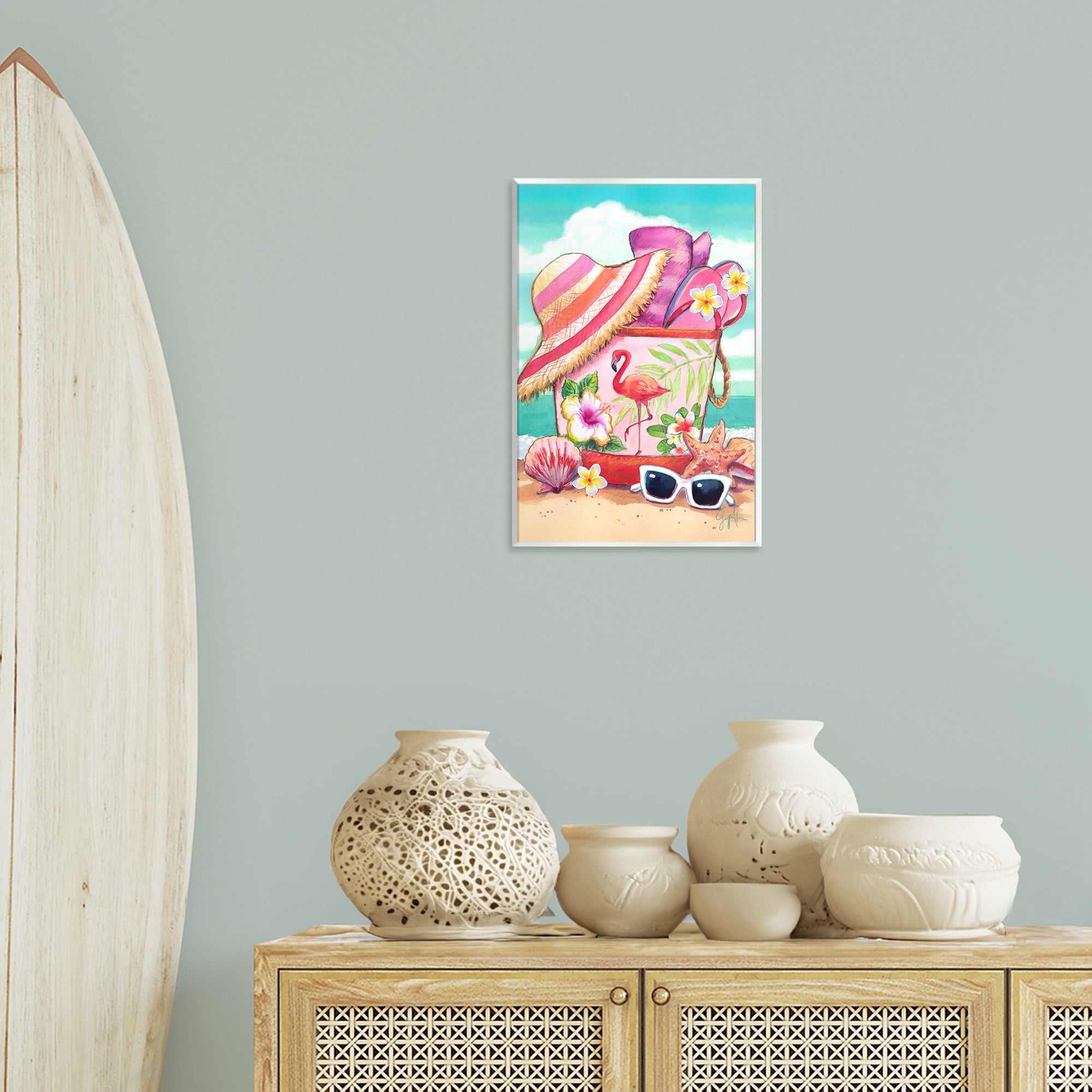 Stupell Industries Floral Beach Bag Nautical & Beach Painting Unframed Art Print Wall Art, 13 x 19
