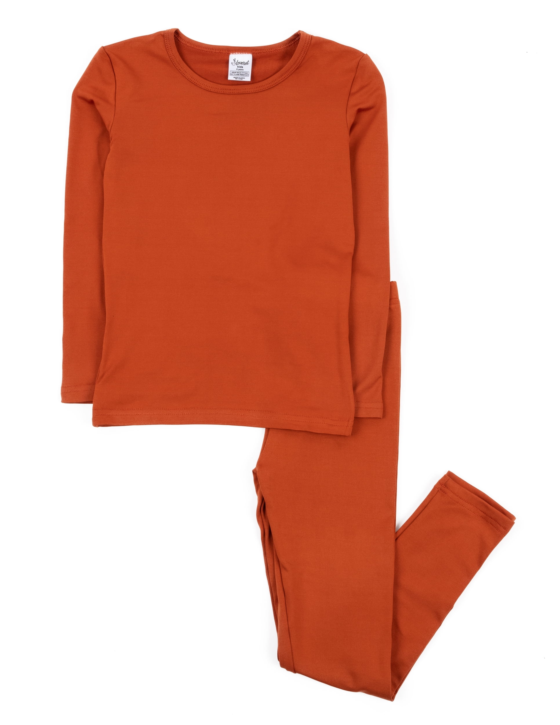 Leveret Kids Two Piece Cotton Thermal Pajamas Solid Rust 8 Year