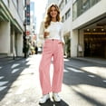 thumbnail image 5 of Women's Striped Curved Barrel Pants, Button Zipper Adjustable Elastic Waist Deep Side Pockets, Airy Summer Loose Fit Pants for Beach Casual | TruHer,Red L, 5 of 9