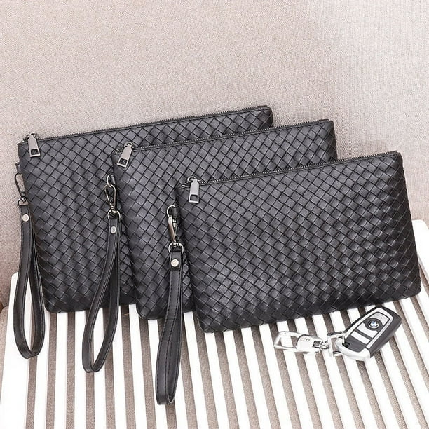 Bolso de mano para hombre, bolso tejido de cuero suave, bolso de mano para hombre, bolso casual sencillo para hombre, bolso de mano, bolso tipo sobre estilo coreano