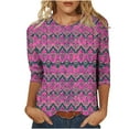 thumbnail image 2 of LYEAA 2025 Island Escape Tops Women 3/4 Sleeve Round Neck Floral Print Loose Fit Resort Blouse Summer Beach Holiday Casual Cotton Top Hot Pink XXXXL, 2 of 5