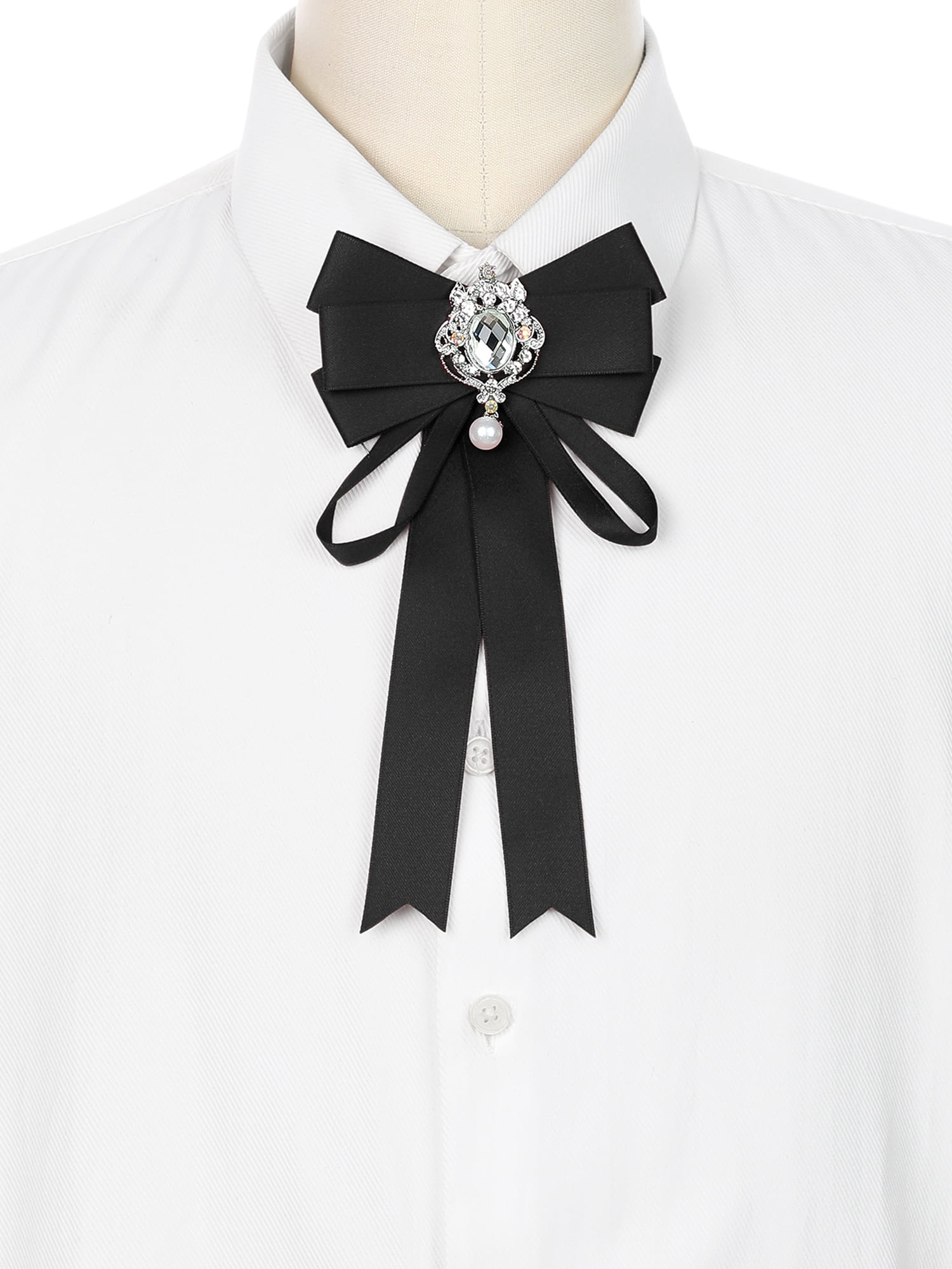 DARING DIVA Women's Ribbon Satin Elegant Pre-Tied Bow Tie Bow Black