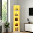 thumbnail image 2 of Uforic Tall Corner Shelf with Led Light, 5-Tier Bookshelf, Modern Corner Bookcase Display Rack Storage Shelves, White, 2 of 8