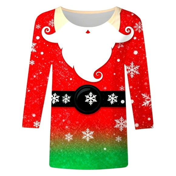Daznico Décorations de Noël, T-Shirt Décontracté Imprimé pour Femmes Coupe Décontractée Col Rond Manches Trois-Quarts Tee-Shirt Doux et Confortable pour Usage Quotidien Vêtements de Fête