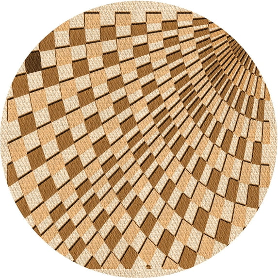 Ahgly Company Indoor Round Patterned Cardboard Brown Gold Area Rugs, 3' Round