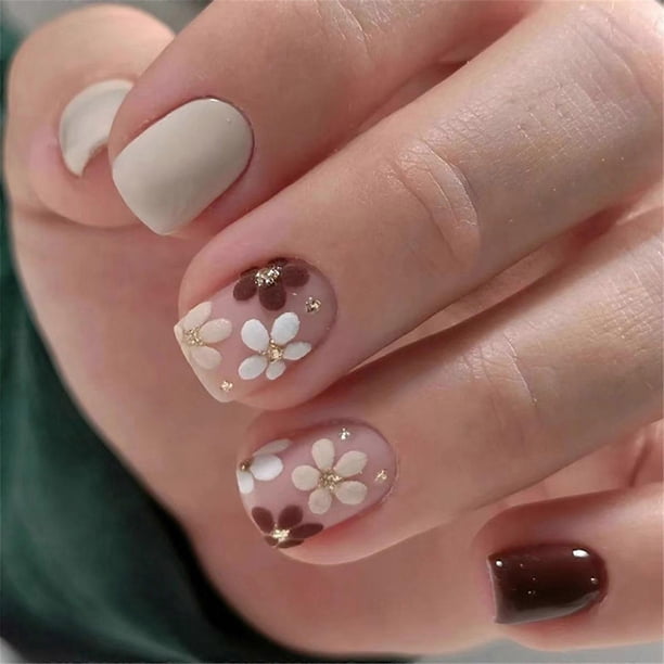 Square Press on Nail French Tip Fake Nail Glues on Nail Flower Artificial Nail