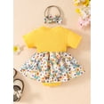 thumbnail image 2 of SUNSIOM Barboteuses pour Bébés Filles Robe Imprimé Floral Jupe Ourlet Manches Courtes Combinaisons Justaucorps avec Bandeau, 2 of 6