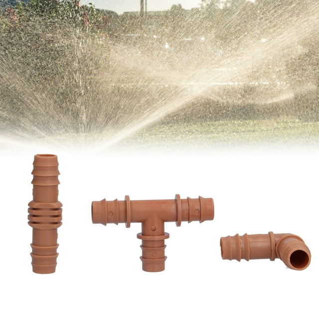 Senjay Brown Irrigation Fittings Kit,Irrigation Fittings Kit,18Pcs Irrigation Fittings Kit Brown Water Barbed Coupling Connecter For 16mm Pipes