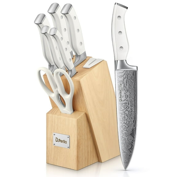 D.Perlla Knife Set, 7 Pieces Kitchen Knives Set with Built-in Sharpener, Stainless Steel Knife Block Set