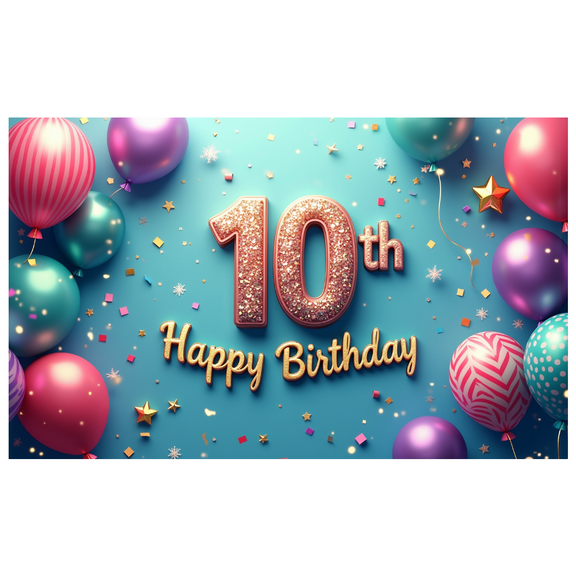 LUUFILx 10th Birthday Celebration Backdrop with Happy Birthday Banner Customizable Party Decoration for Event Photography Kids Celebration Decor