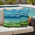 thumbnail image 5 of Outdoor Pillow Covers Pack of 2, Abstract Watercolor Stripes Artwork Waterproof Throw Pillowcase Cushion Cases, Blue-green Gradient Lines Decorative Pillow Cover for Couch Sofa Home Bed Patio, 5 of 9