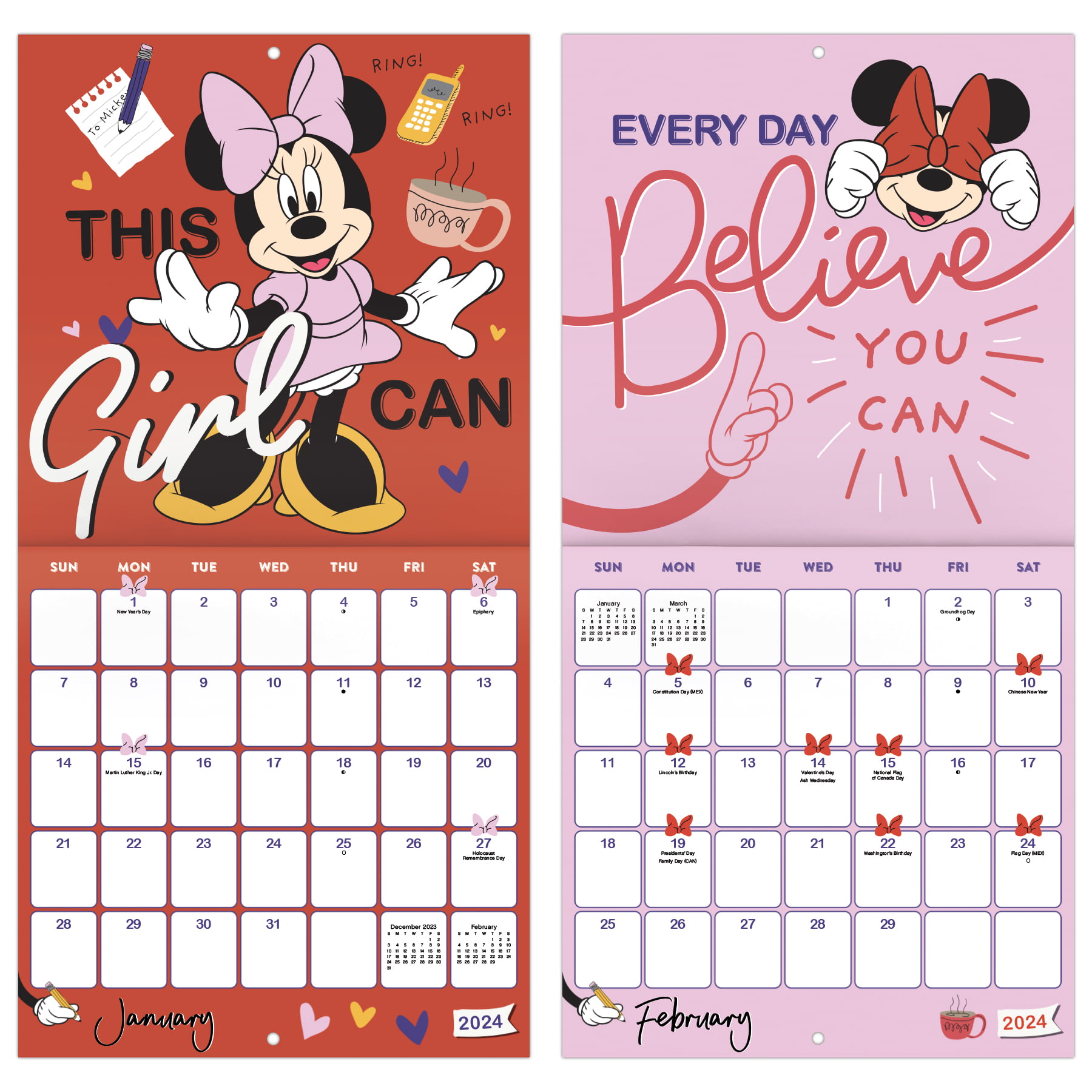 Trends International 2024 Disney Minnie Mouse Mini Wall Calendar