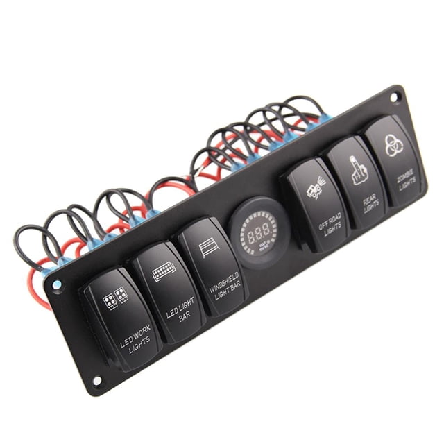 Panel de interruptor de palanca de encendido marino de 6 bandas DC 12-24 voltímetro para vehículos recreativos, , camiones, rem Macarena Panel de interruptores basculantes