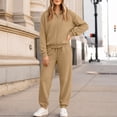 thumbnail image 5 of Women's 2 Piece Sets Fall Casual Outfits Drop Shoulder Full Zip Hooded Jacket Elastic Waist Sweatpants Daily Loungewear Suits Camel L, 5 of 6