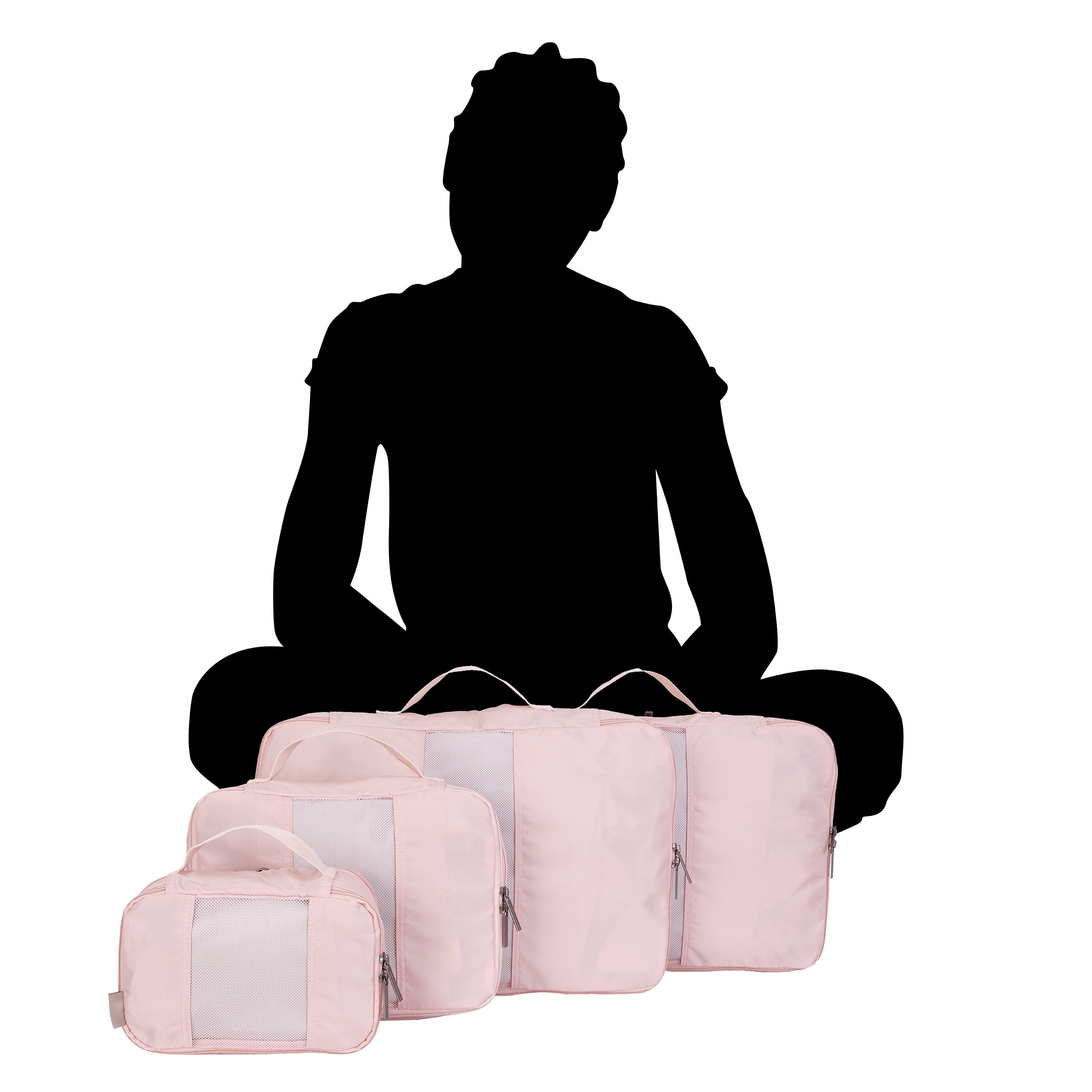 btL Brand 4 Piece Nylon Mesh Front Zippered Expandable Compression Packing Cubes, Rose Smoke