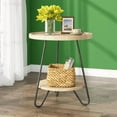 thumbnail image 6 of Round Side Table with Lower Shelf, Wood & Metal Frame, Anti-Drop Fence for Living Room/Bedroom/Nightstand, 6 of 7