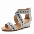 thumbnail image 3 of Women's Roman Wedge Sandals - 5cm Platform Open Toe Gladiator Sandals with Back Zipper, 3 of 18