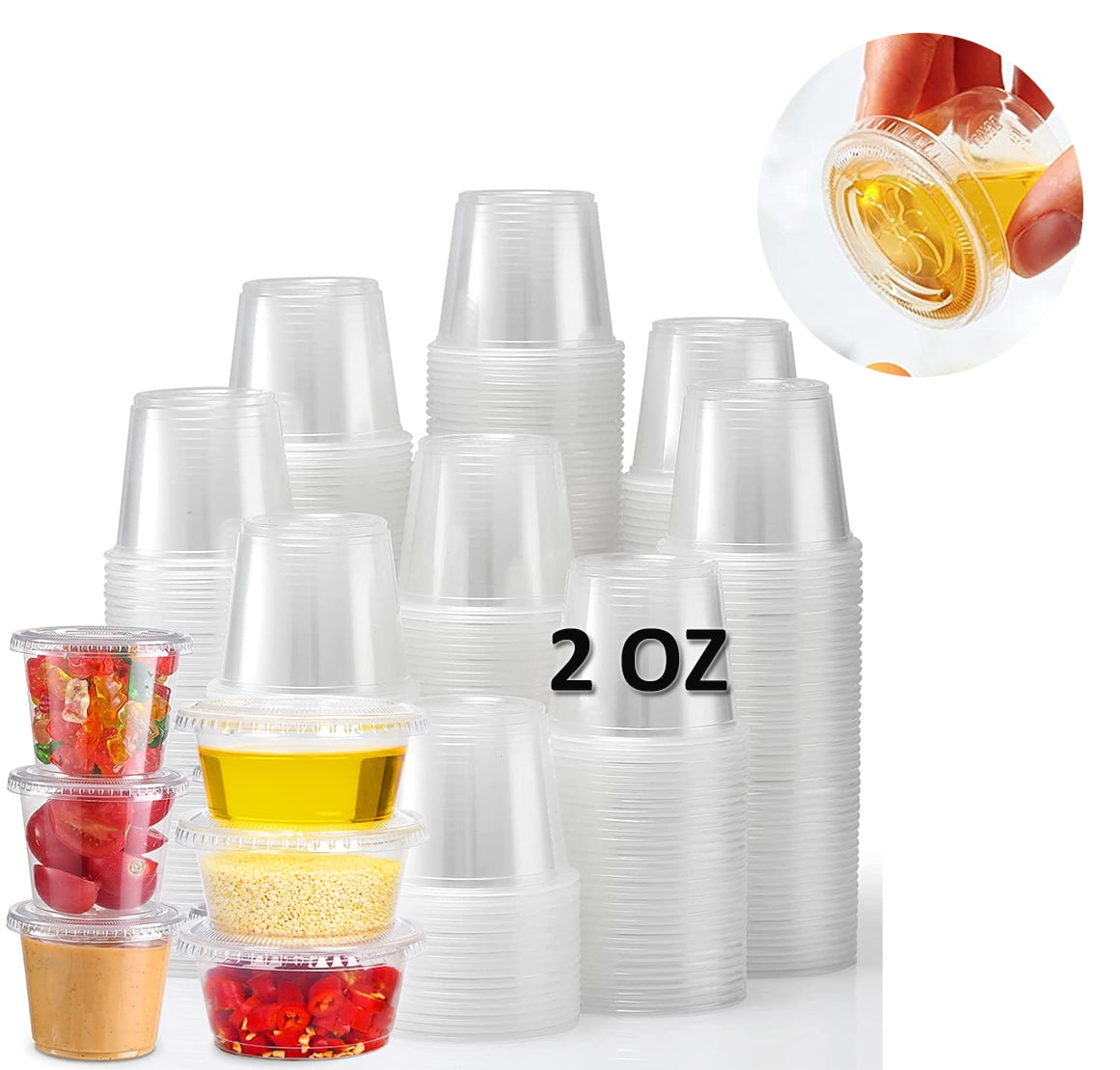 Small Plastic Containers with Lids, Jello Shot Cups - 200 Sets - 2 oz