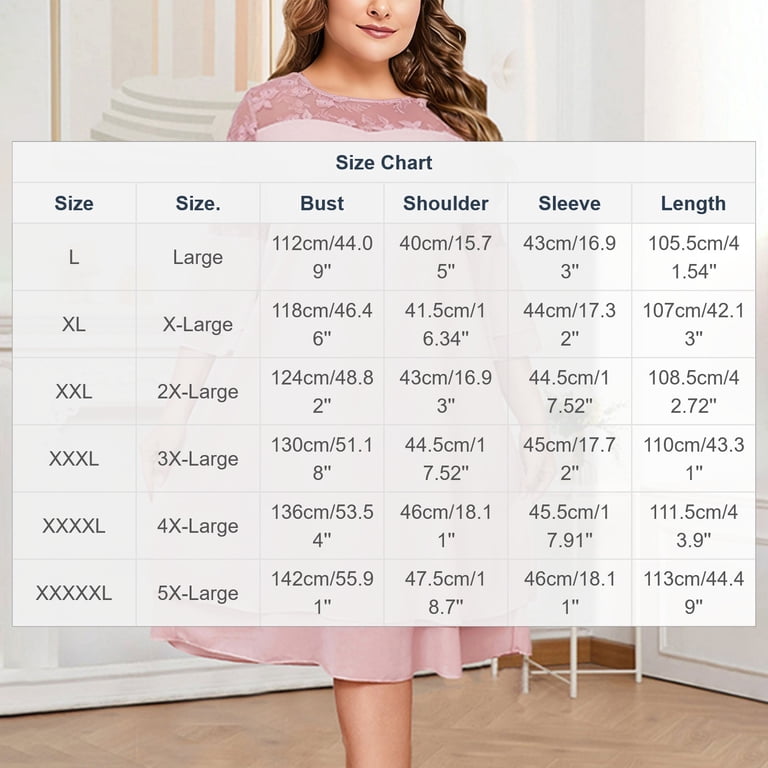 xxl size in number for ladies dresses Gamivast Plus Size Dresses for Women Lace Chiffon Midi Dress Round Neck  Layered Flare Sleeve Wedding Guest Church Party Elegant Dressy Style Pink  XXXL