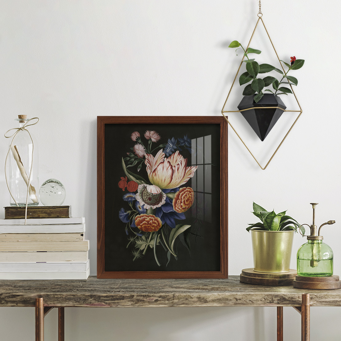 Dramatic Bouquet II -Framed Print w/glass-Chestnut
