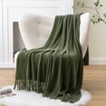 thumbnail image 5 of Battilo Olive Green Throw Blanket,Chenille Knit Throws with Tassels, Green Throws for Couch Bed,50"x60", 5 of 8