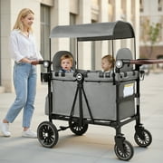 AILEEKISS Stroller Wagon for 2 Toddlers with Canopy, All-Terrain Baby Wagon Stroller,55 Pounds, Grey