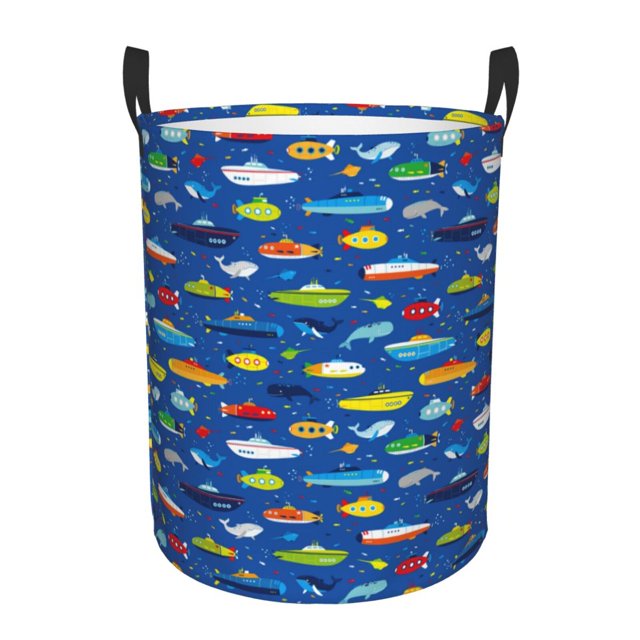 Fotbe Submarines And Whales Cesto de Ropa con Asas, Cesto Impermeable de Gran Capacidad, Bolsa de Lavado para Dormitorio, Cesto de Ropa con Ruedas y Asas-Small