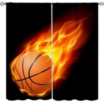 Boys Basketball Blackout Curtains for Kids Bedroom Living Room,Sports Theme Burning Basketball Print Pattern Thermal Insulated Darkening Curtain 2 Panel Set 55x63 Inch