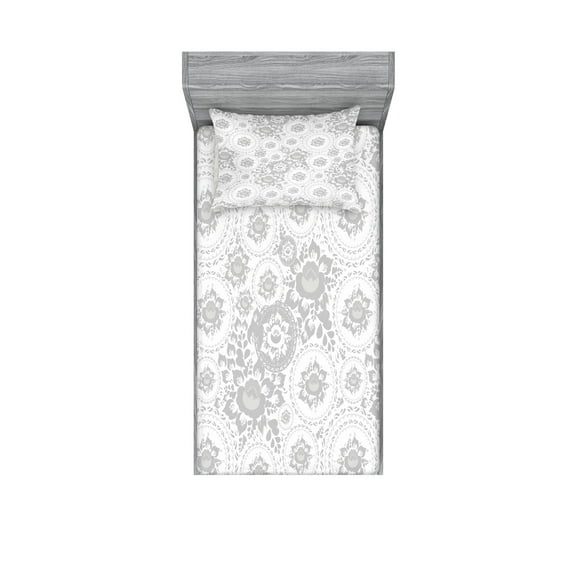 Ambesonne Shabby Flora Fitted Sheet & Pillow Sham Set, Rose Petals Floret, Twin, White