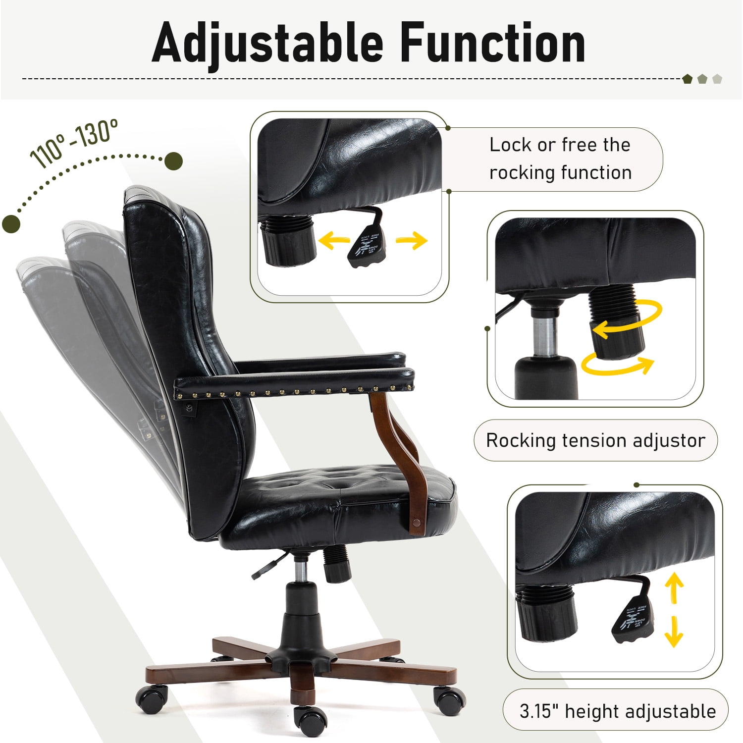AVAWING Ergonomic Executive Office Chair, Vintage Faux Leather Swivel Work Chair, Black
