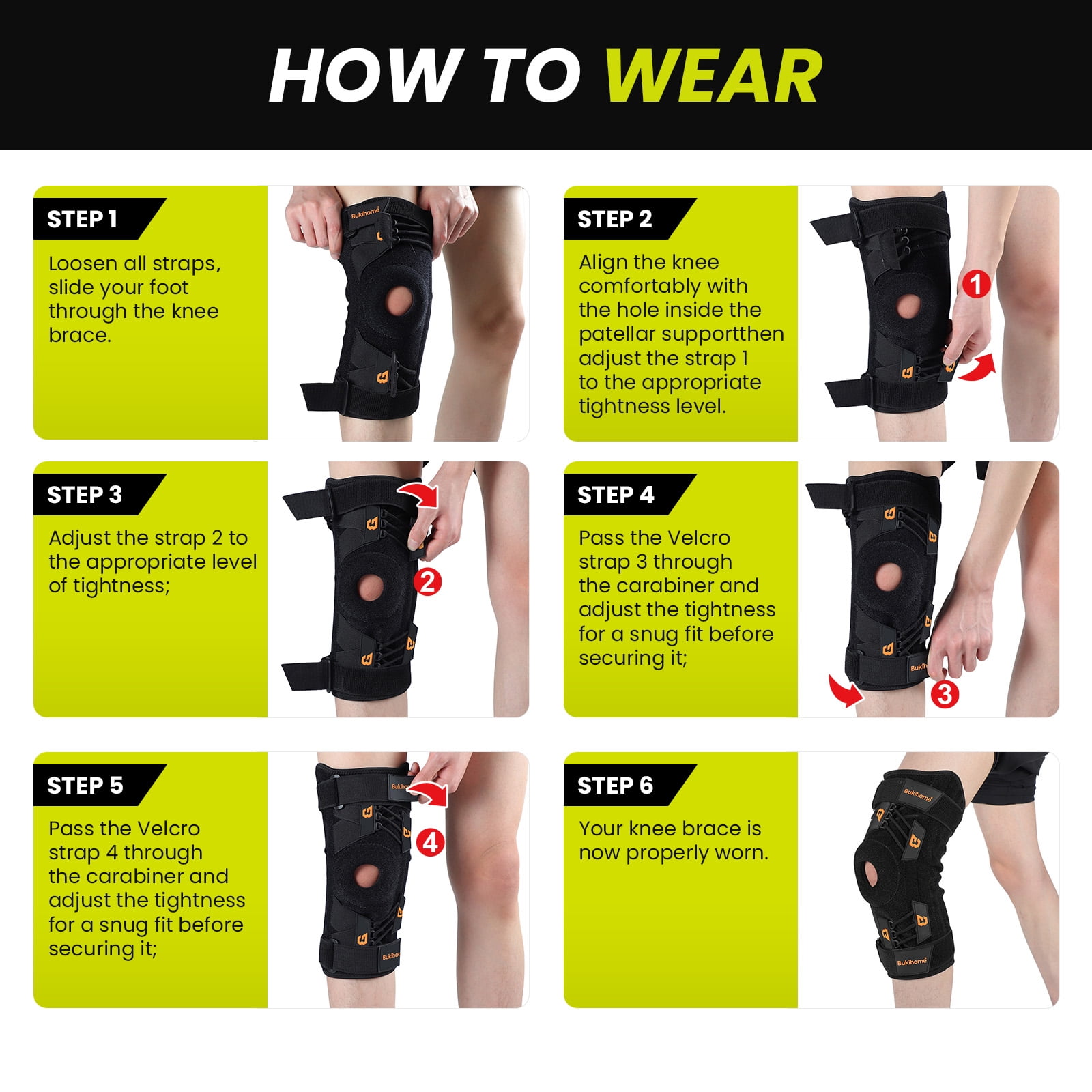 Bukihome Knee Brace Support with Gel Pads & Side Stabilizers, Adjustable Compression for Pain Relief, Meniscus Tear, Arthritis, ACL, MCL. Ideal for Running, Working Out, Sports (Large)