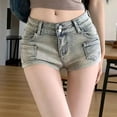 thumbnail image 4 of S LUKKC LUKKC Denim Shorts for Women Mid Rise Summer Shorts Jean Shorts Stretchy Hem Hot Short Jeans Solid Color Straight Stretch Jeans, 4 of 6