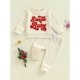 thumbnail image 3 of Elippeo Baby Boy Girl Christmas Waffle Outfit 6 12 18 24 Months 3 Years  Letter Embroidery Long Sleeve Sweatshirt Elastic Waist Pants 2 Piece Set, 3 of 9