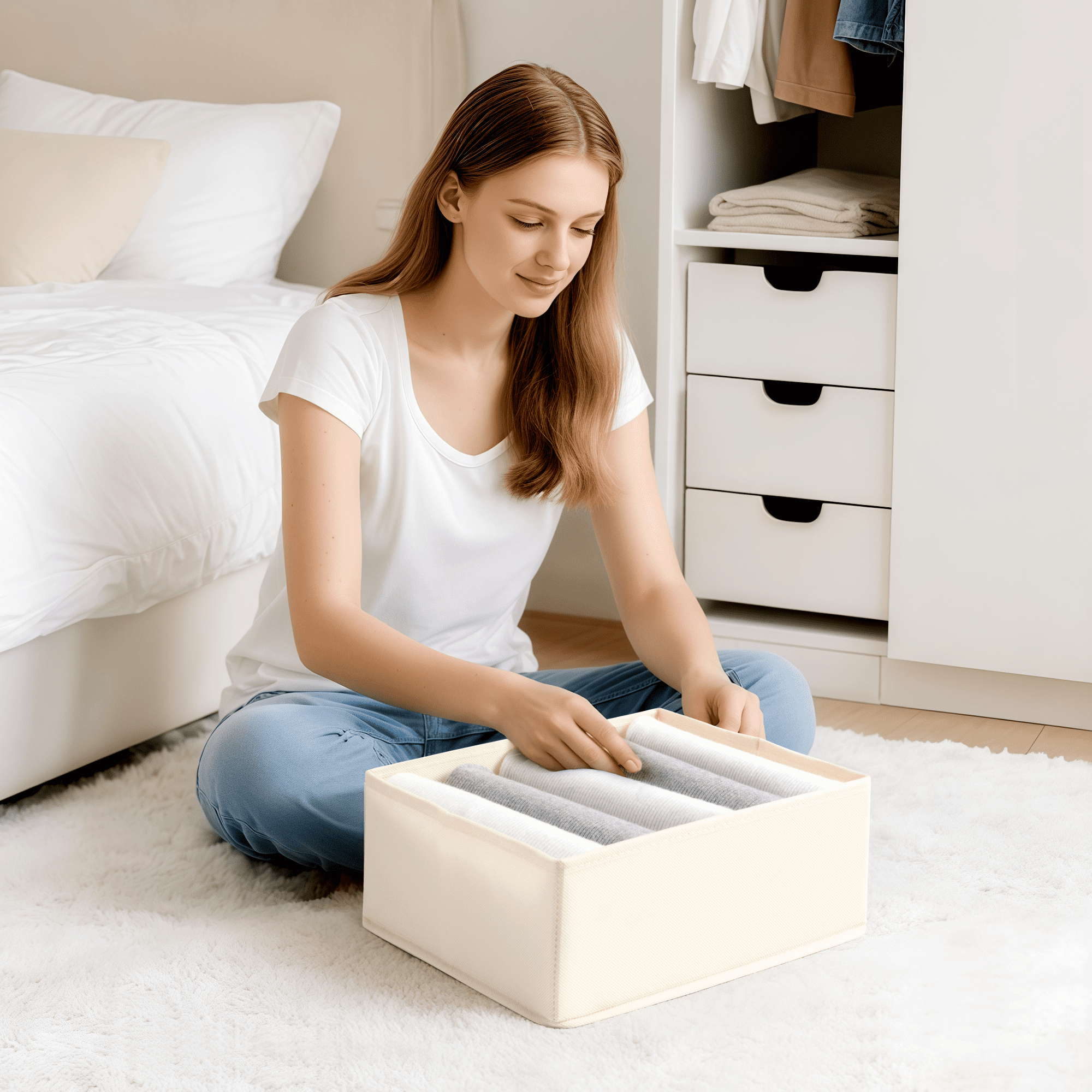 Criusia 9 Pack Drawer Organizers for Clothes, Foldable Fabric Closet Organizers and Drawer Dividers for Clothing, Baby Clothes, Socks, Underwear & Accessories, Beige