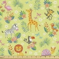 thumbnail image 1 of Wildlife Sofa Upholstery Fabric by the Yard, Exotic Animals and Plantation Giraffe Zebra Toucan Monkey Lion, Decorative Fabric for DIY & Home Accents, 5 Yards, Pale Green Multicolor by Ambesonne, 1 of 4