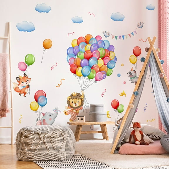 Forest animal decals, animal and balloon stickers, fox, lion, elephant wall decals Peel and Stick Wall Stickers Kids Baby Nursery Girl Boy Bedroom Playroom Wall Decor bathroom glass