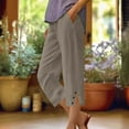 thumbnail image 2 of Inleife Womens Capris Women's Summer And Linen Solid Color Pockets Elastic Waist Capris Shorts Pants, 2 of 5
