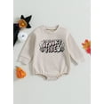 thumbnail image 2 of Newborn Baby Girls Bubble Romper Long Sleeve Crew Neck Spooky Vibes Pumpkin Ghost Print Bodysuit Infant Halloween Outfits, 2 of 9