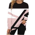 thumbnail image 2 of Pisexur Chandail en Molleton pour Femmes, Ourlet Fendu, Col Rond, Manches Longues, Graphique Géométrique, Tendance, Automne, Léger, Chandail à Capuchon, Décontracté, Ample, 2 of 4