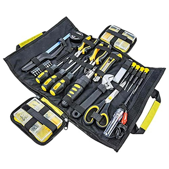 JEGS 22-Piece Tool Set | Pliers, Wrench, Knife, Screwdrivers, Scissors, Fast Terminals, Mini Saw, Auto Tester, Ratchet Driver Handle, Bits w/Bit Holder, Cable Ties, PVC Tape, & Zippered Carry Case